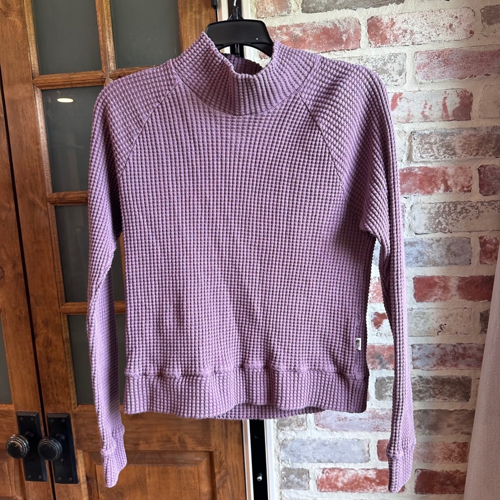The North Face Waffle-Knit Sweater Women Purple Mock Neck Raglan Top Gorpcore S
